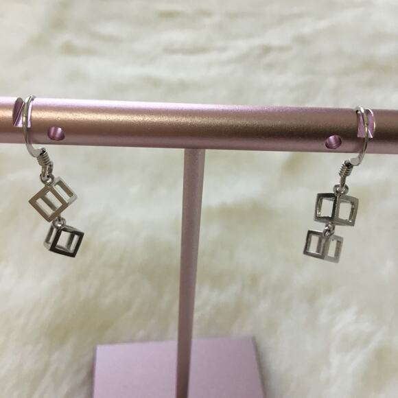 Silver Classic Mini Cube Drop Earrings - Picture 2 of 6